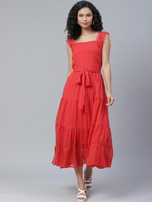tie front solid tiered dress - 17764936 - Very Small Image - 1