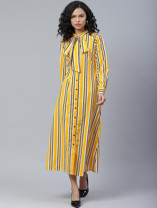 tie up neck striped a-line dress - 17764939 - Very Small Image - 1