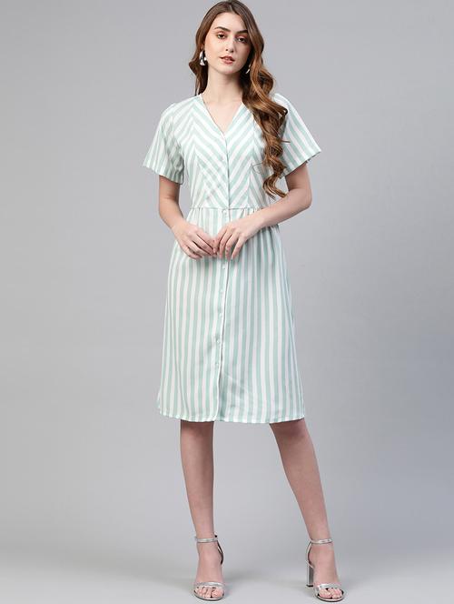 v-neck striped a-line dress - 17764977 - Very Small Image - 1
