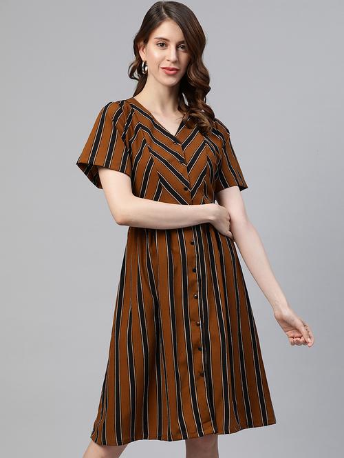 v-neck striped a-line dress - 17764983 - Very Small Image - 1