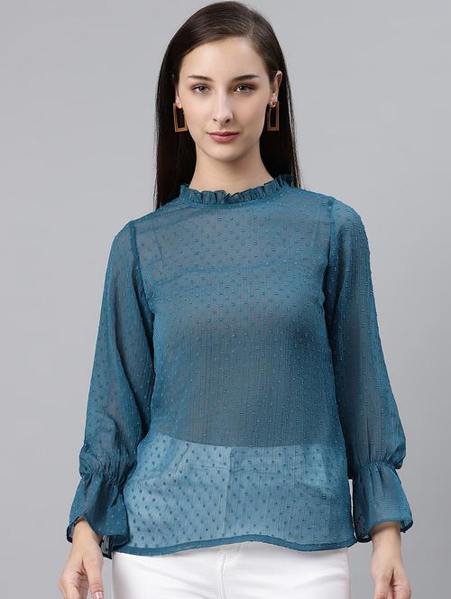 frill detail dobby top - 17765029 - Very Small Image - 1