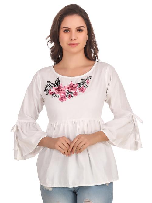 embroidered detail bell sleeved top - 17765069 - Very Small Image - 1