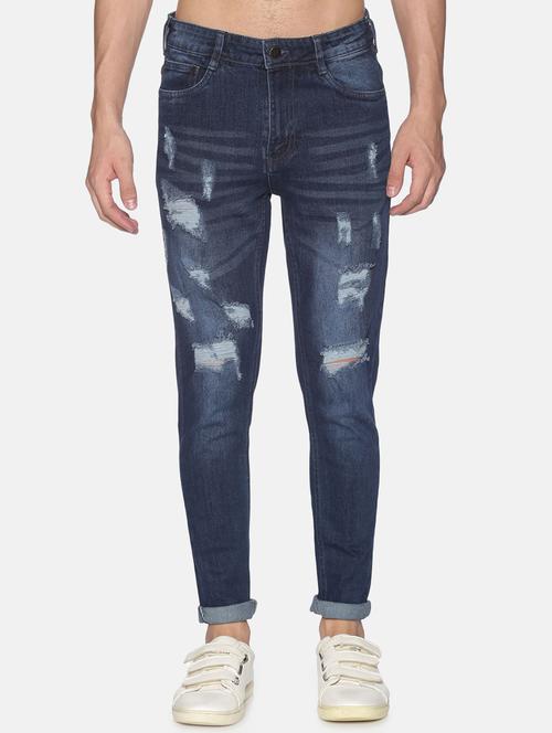 dark blue washed distressed denim jeans - 17765114 - Very Small Image - 1