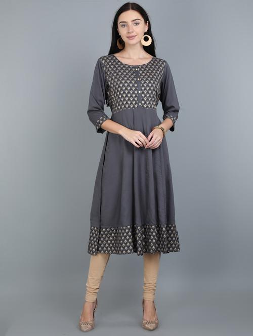 foil printed anarkali kurta - 17765216 - Very Small Image - 1
