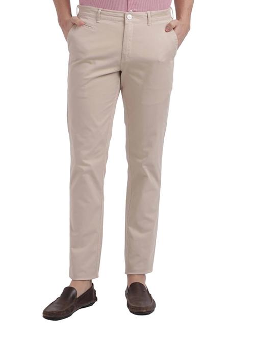 beige solid flat front casual trouser - 17765818 - Very Small Image - 1