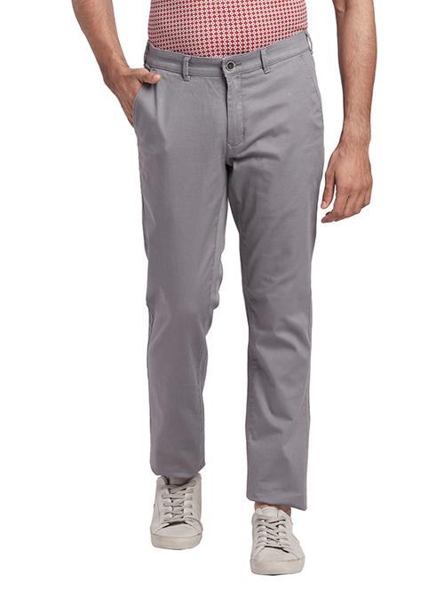grey textured flat front casual trouser - 17765836 - Very Small Image - 1