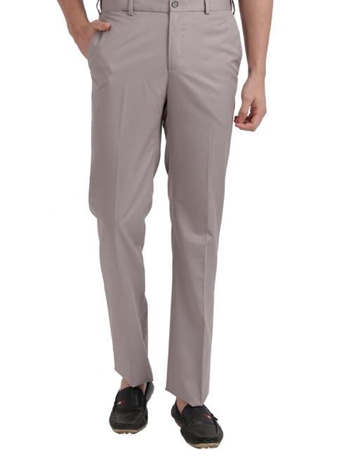 grey solid flat front casual trouser - 17765920 - Very Small Image - 1