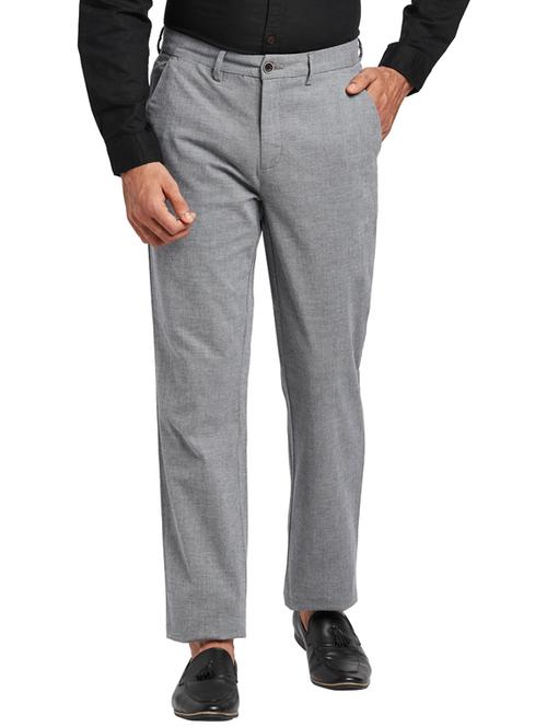 grey textured flat front casual trouser - 17765949 - Very Small Image - 1