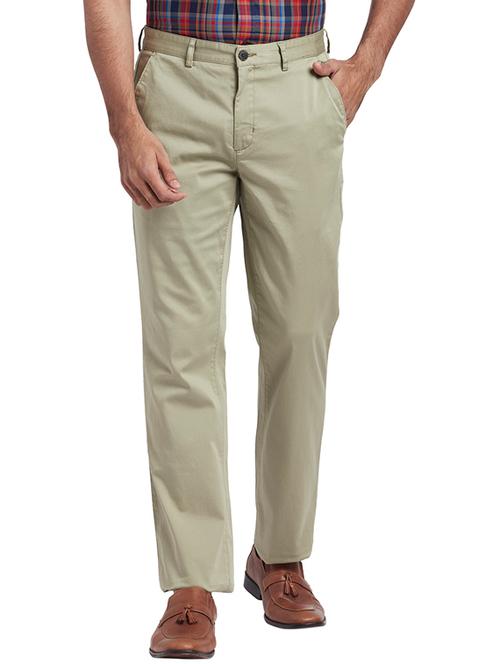 green solid flat front casual trouser - 17765960 - Very Small Image - 1