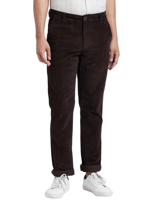 brown solid flat front casual trouser - 17766026 - Very Small Image - 1