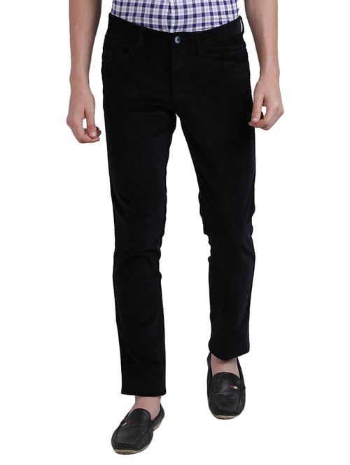blue solid flat front casual trouser - 17766028 - Very Small Image - 1
