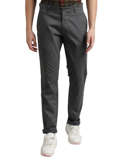 grey solid flat front casual trouser - 17766055 - Very Small Image - 1