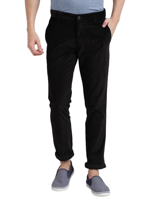 black solid flat front casual trouser - 17766066 - Very Small Image - 1