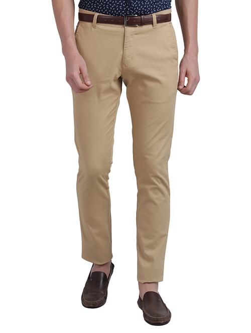 brown solid flat front casual trouser - 17766088 - Very Small Image - 1