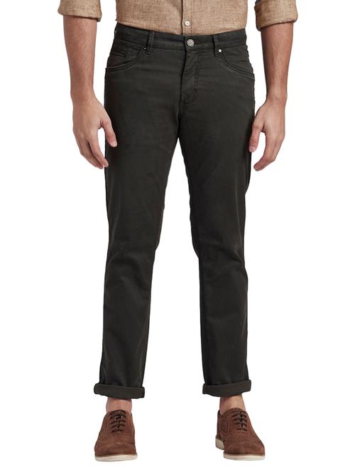 green solid flat front casual trouser - 17766095 - Very Small Image - 1