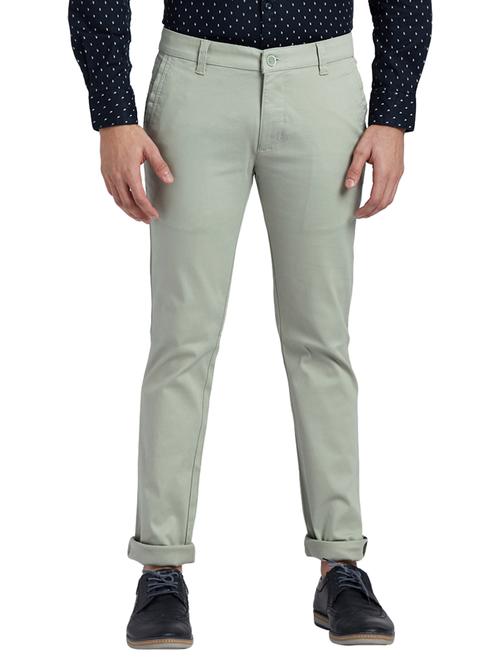 green solid flat front casual trouser - 17766117 - Very Small Image - 1