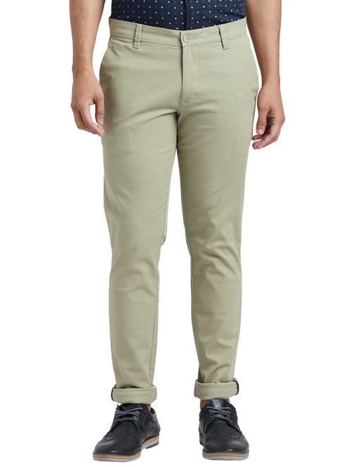 green solid flat front casual trouser - 17766141 - Very Small Image - 1