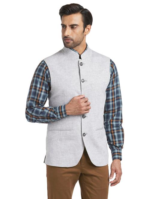 grey solid nehru jacket - 17766156 - Very Small Image - 1