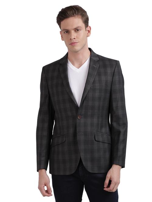 grey checkered single breasted casual blazer - 17766180 - Very Small Image - 1