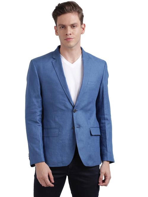 blue solid single breasted casual blazer - 17766182 - Very Small Image - 1