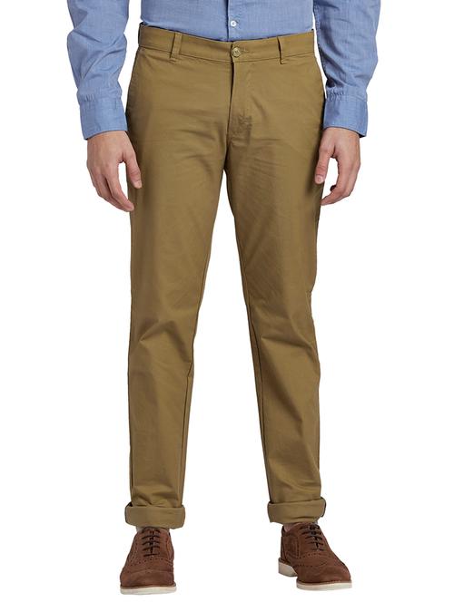 brown solid flat front casual trouser - 17766194 - Very Small Image - 1