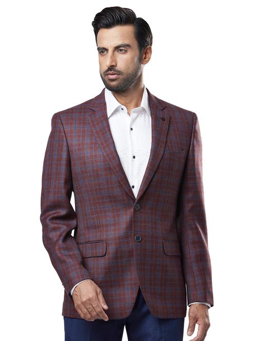 maroon checkered single breasted formal blazer - 17766221 - Very Small Image - 1