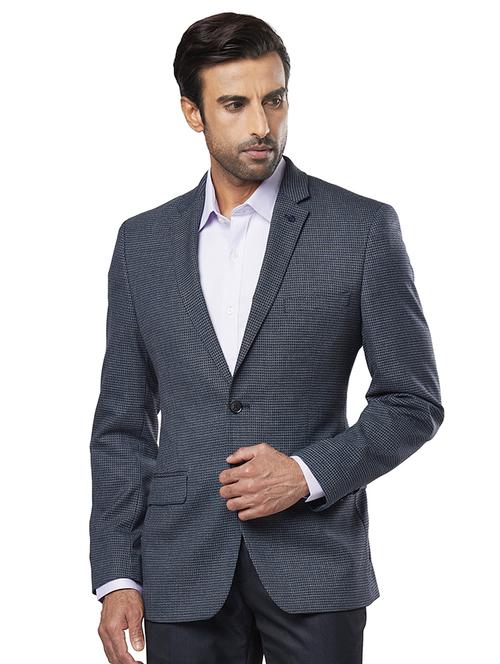 grey self design single breasted formal blazer - 17766225 - Very Small Image - 1