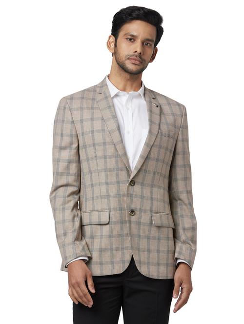 beige checkered single breasted formal blazer - 17766238 - Very Small Image - 1