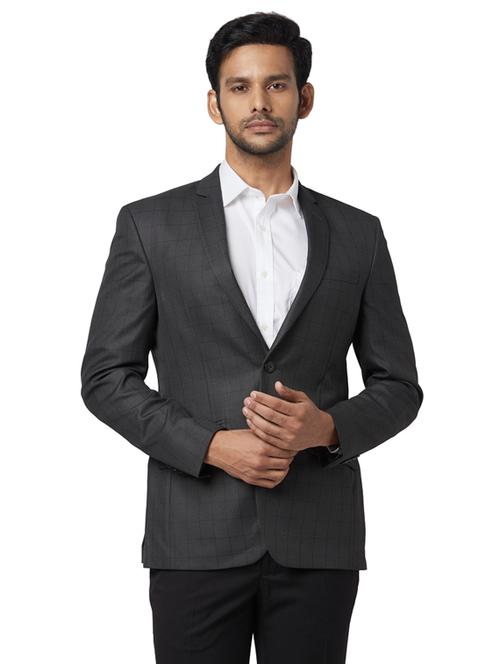 grey checkered single breasted formal blazer - 17766261 - Very Small Image - 1