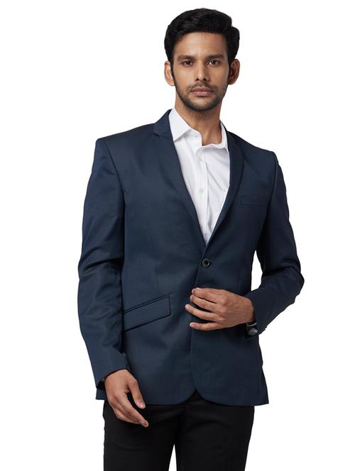 blue self design single breasted formal blazer - 17766288 - Very Small Image - 1