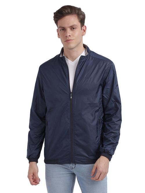 navy blue solid casual jacket - 17766353 - Very Small Image - 1