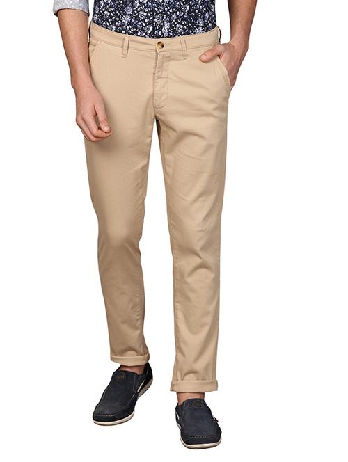 beige textured flat front casual trouser - 17766384 - Very Small Image - 1