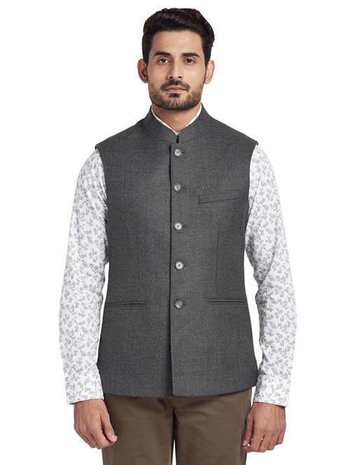 grey solid nehru jacket - 17766385 - Very Small Image - 1