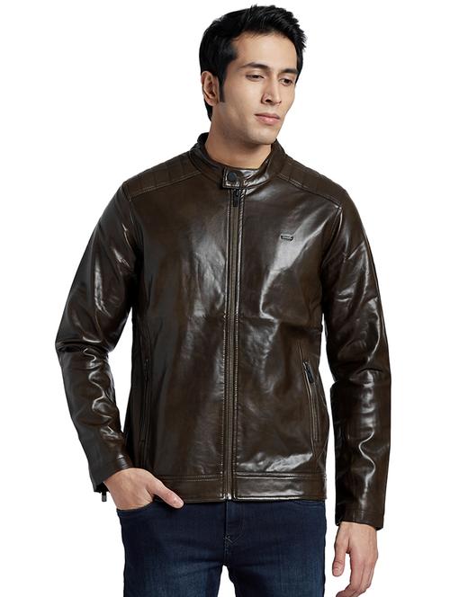 brown solid casual jacket - 17766413 - Very Small Image - 1