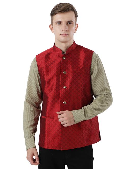 red solid nehru jacket - 17766457 - Very Small Image - 1