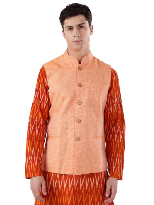 orange self design nehru jacket - 17766461 - Very Small Image - 1