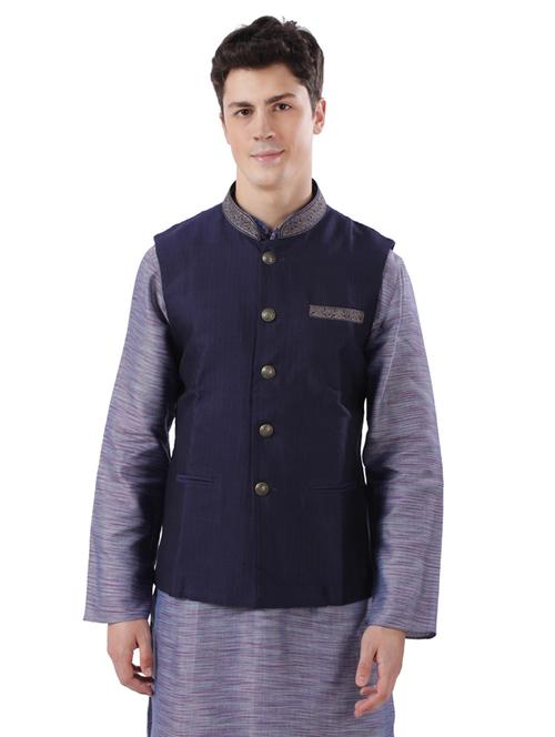 blue solid nehru jacket - 17766465 - Very Small Image - 1