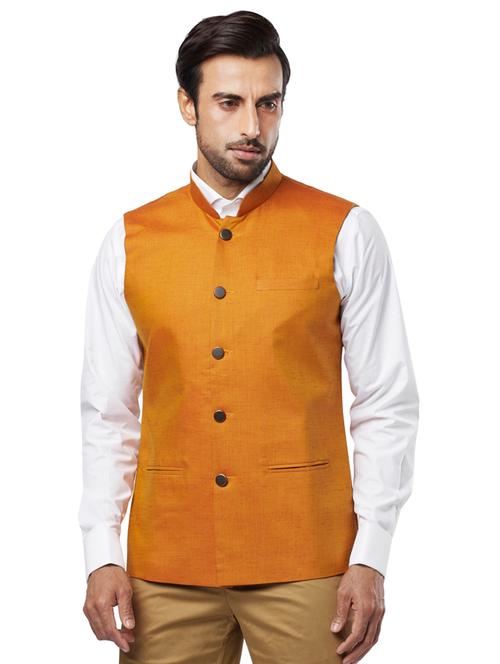 orange solid nehru jacket - 17766468 - Very Small Image - 1