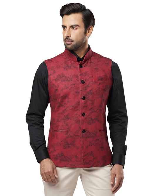 red printed nehru jacket - 17766470 - Very Small Image - 1