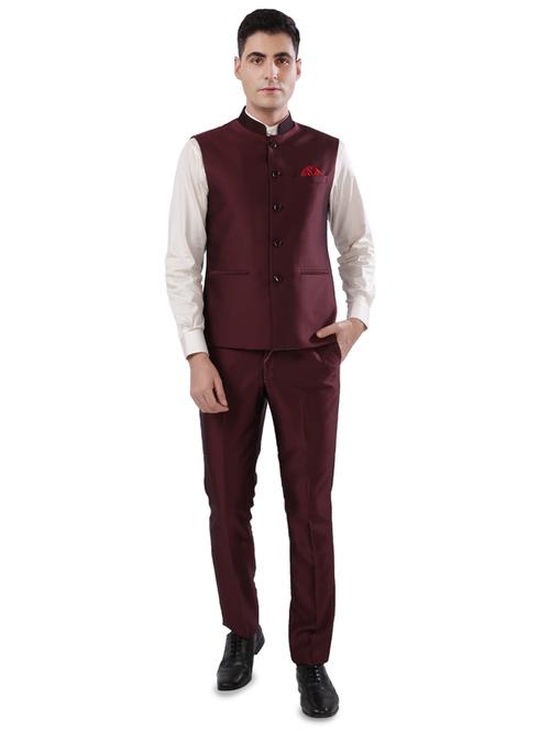 red solid nehru jacket - 17766476 - Very Small Image - 1