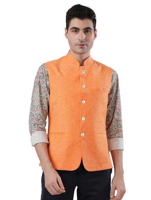 orange solid nehru jacket - 17766481 - Very Small Image - 1