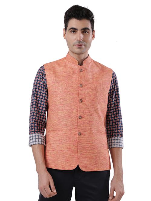 orange self design nehru jacket - 17766483 - Very Small Image - 1