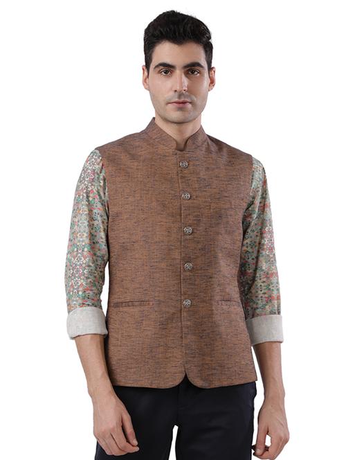 brown self design nehru jacket - 17766484 - Very Small Image - 1