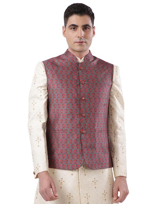 grey printed nehru jacket - 17766488 - Very Small Image - 1
