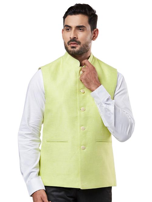 green solid linen nehru jacket - 17766496 - Very Small Image - 1
