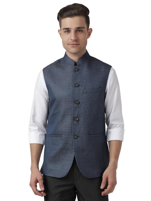 navy blue checkered nehru jacket - 17766510 - Very Small Image - 1