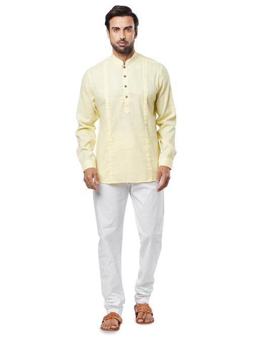 yellow solid linen short kurta - 17766528 - Very Small Image - 1