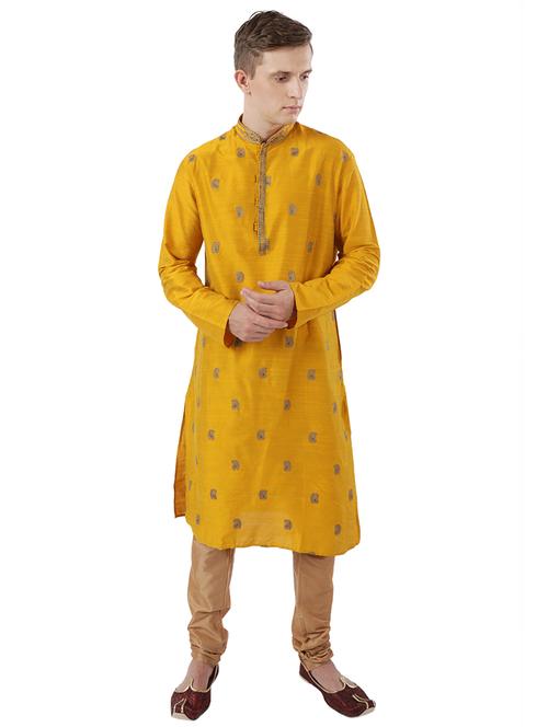 yellow ethnic motifs long kurta - 17766550 - Very Small Image - 1