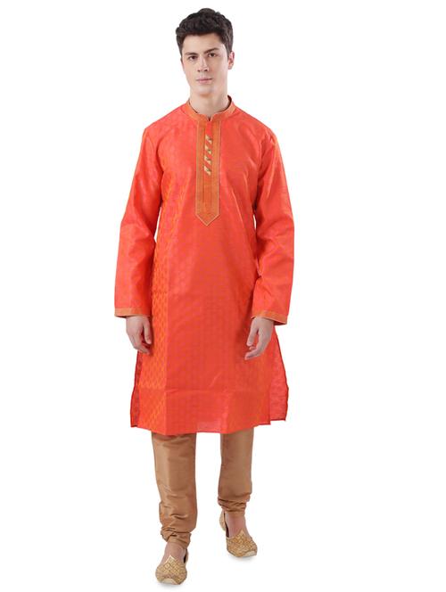 orange self design long kurta - 17766570 - Very Small Image - 1