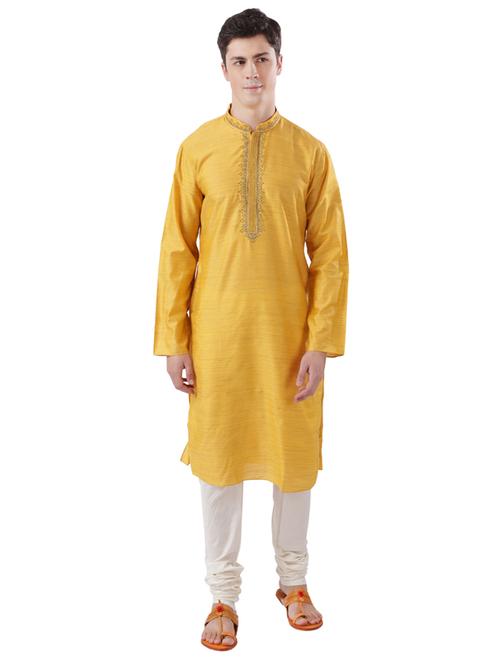 yellow solid long kurta - 17766578 - Very Small Image - 1